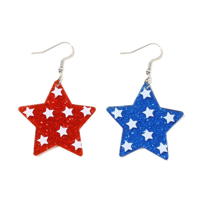 Wholesale Independence Day Red White Blue Geometric Star Acrylic Tassel Earrings Fashion Accessory MOQ≥2