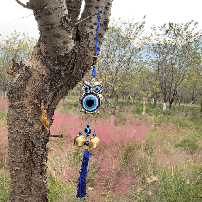 Wholesale Metal copper wind chime pendant, door decoration, copper bell, wind chime, auspicious retro blue pendant