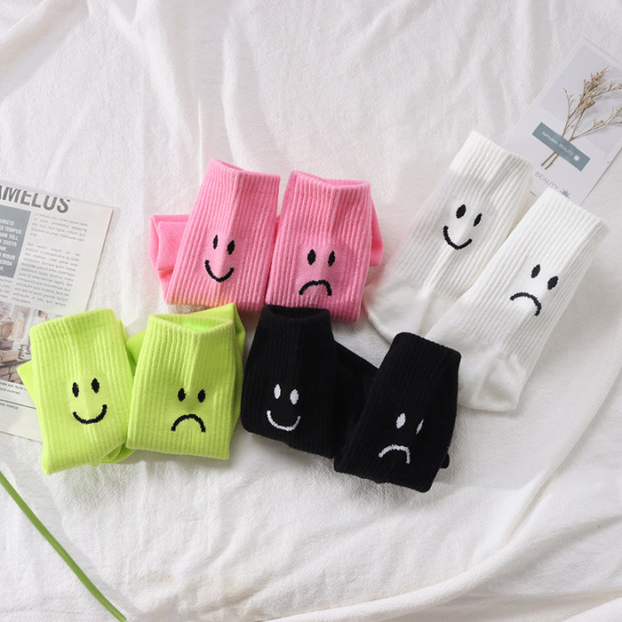 Wholesale Smiling face socks Solid color women's socks Middle tube socks Women's calf socks Cotton socks