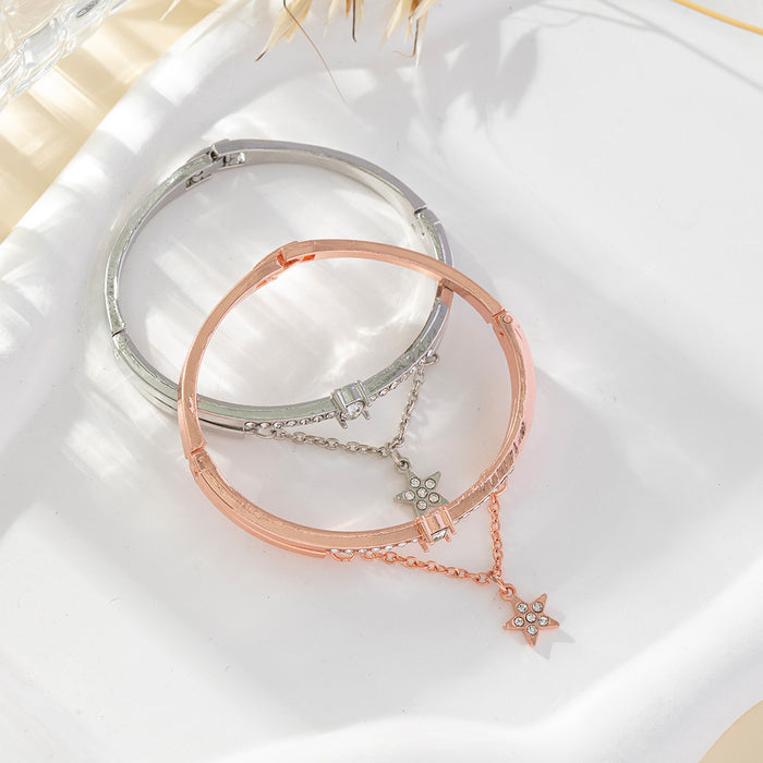 Wholesale Fashion alloy hexagonal star open bracelet with diamond inlay, personalized temperament bracelet