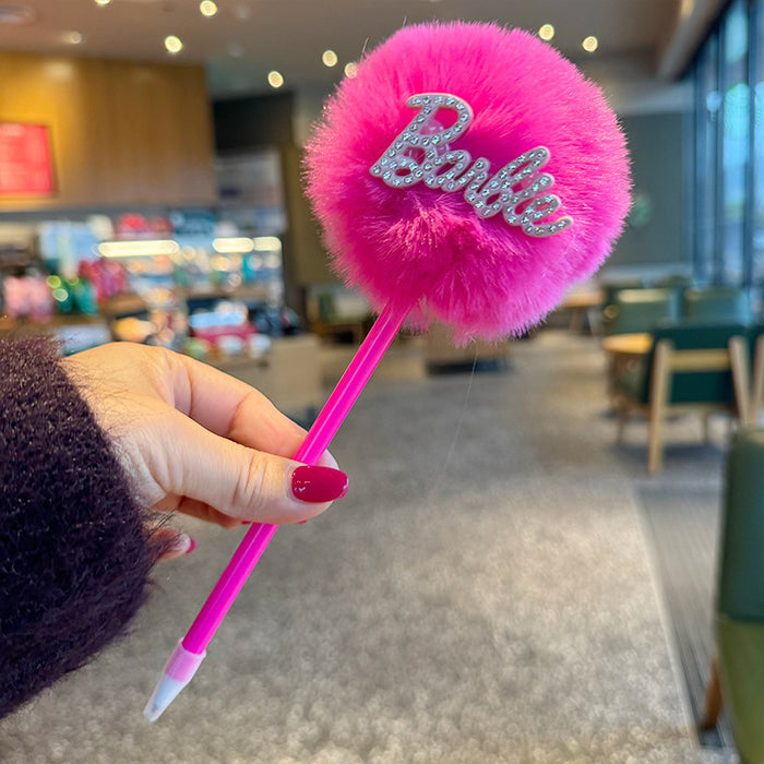 Wholesale Trendy Pink Letter Cartoon Ballpoint Pens with F Pom Pom Cute School Stationery