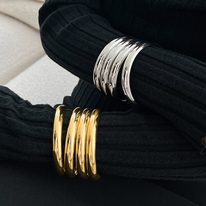 Wholesale Fashion metal landscape bracelet set with exaggerated female personality and wide threaded bracelet