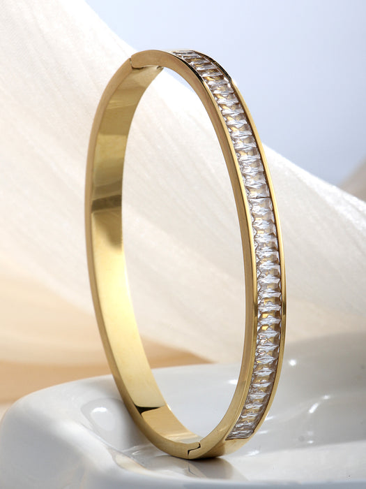 Wholesale Stainless steel bracelet with half-circle full diamond clasp