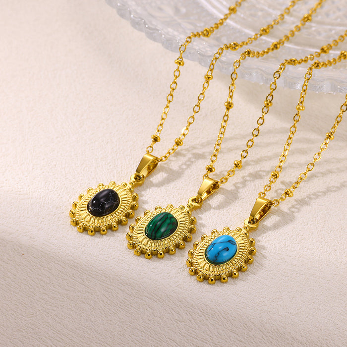 Wholesale stainless steel  turquoise clavicle chain tiger eye stone necklace