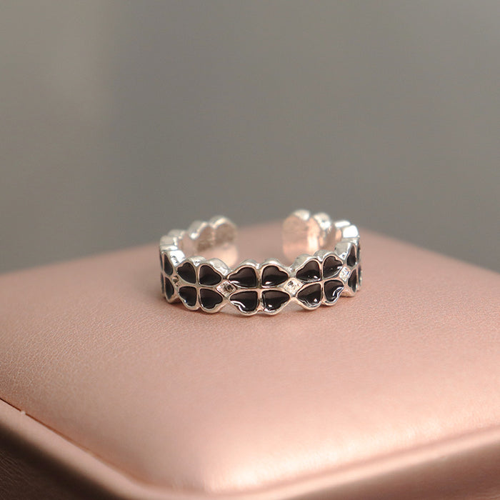 Wholesale Clover flower ring accessories, simple children's ring, niche design, open ring