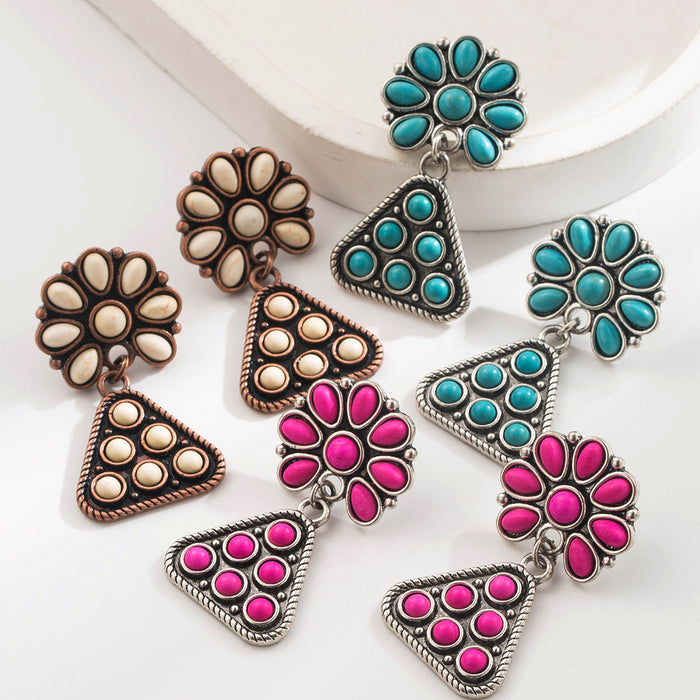 Wholesale Ethnic Style Irregular Turquoise Inlaid Alloy Pendant Earrings