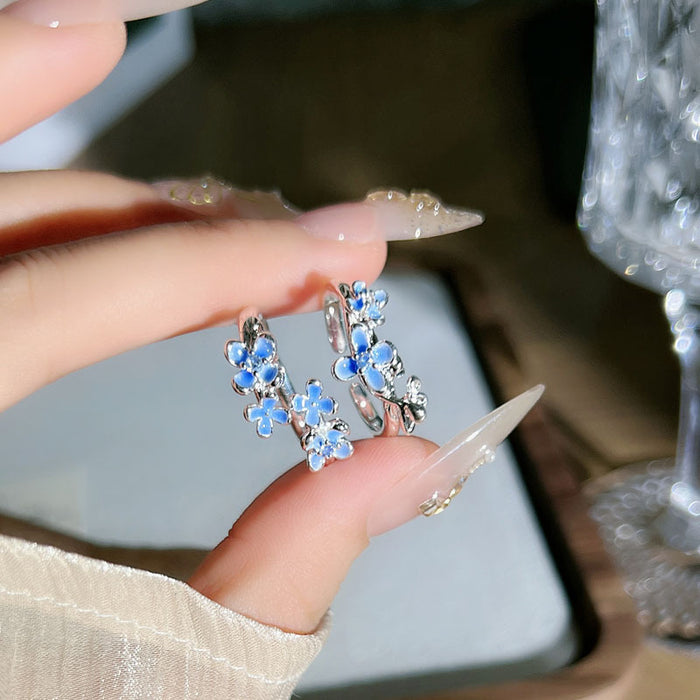 Wholesale Enamel flower opening ring temperament silver ring