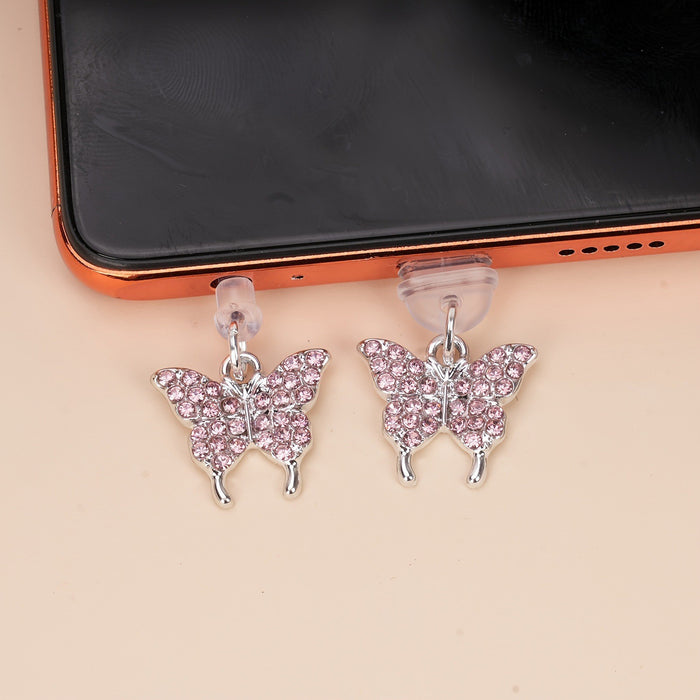 Wholesale Fully diamond butterfly mobile phone dust plug charm