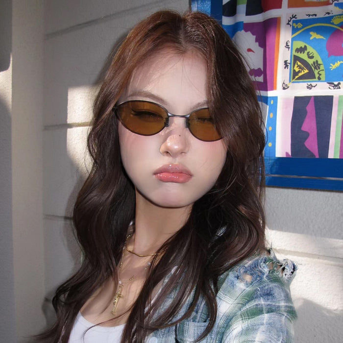 Wholesale Retro Future Technology Metallic Cat Eye Sunglasses Anti UV Sunglasses Fashion Texture