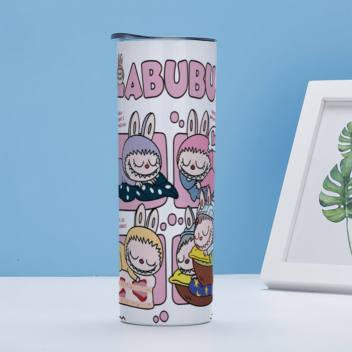 Wholesale Straight cup printed stainless steel thermos cup double-layer straight straw cup