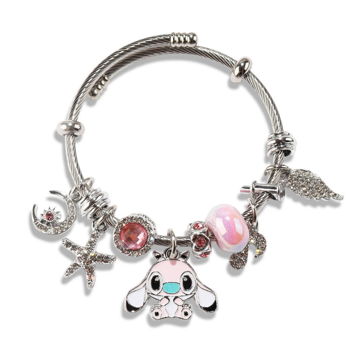 Wholesale Stainless Steel Sanlio Cute Stitch Bracelet Diy Cute Cartoon Oil Drop Pendant with Diamond JDC-BT-Luman001