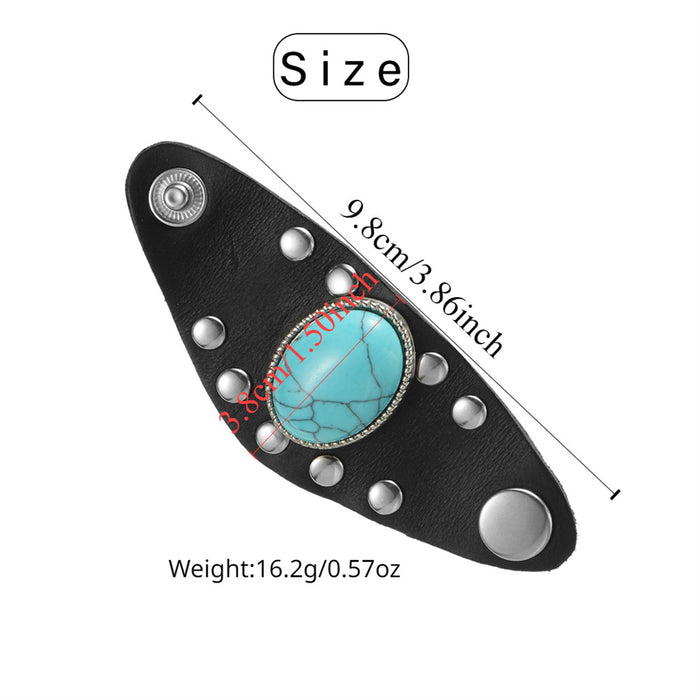 Wholesale Vintage punk leather ring, niche vintage cowhide ring, turquoise ring accessory