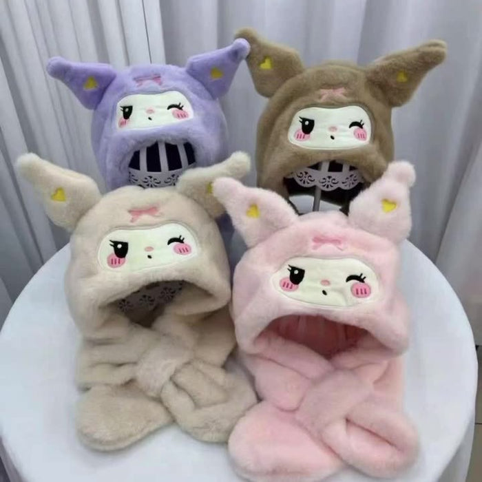 Wholesale Children's hat, scarf, all-in-one hat, thickened warm scarf, two-piece plush hat