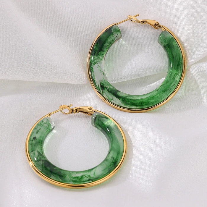 Wholesale Gradient Color RetroC-shaped Resin Earrings Stainless Steel