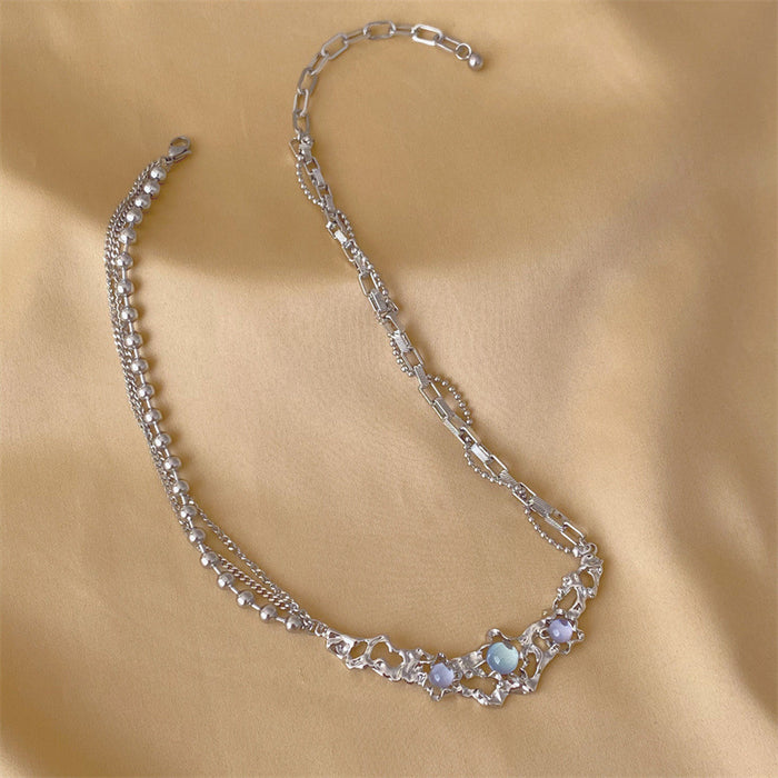 Wholesale New light luxury liquid imitation moonstone necklace with niche design and high-end collarbone chain
