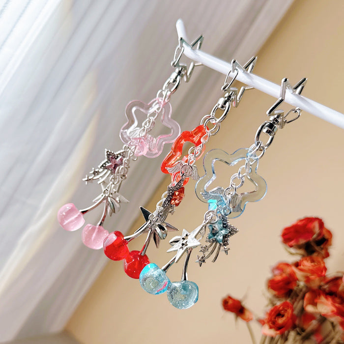 Wholesale Subculture Diamond Meteor Glitter Cherry Five-Pointed Star Heart Mobile Phone Chain