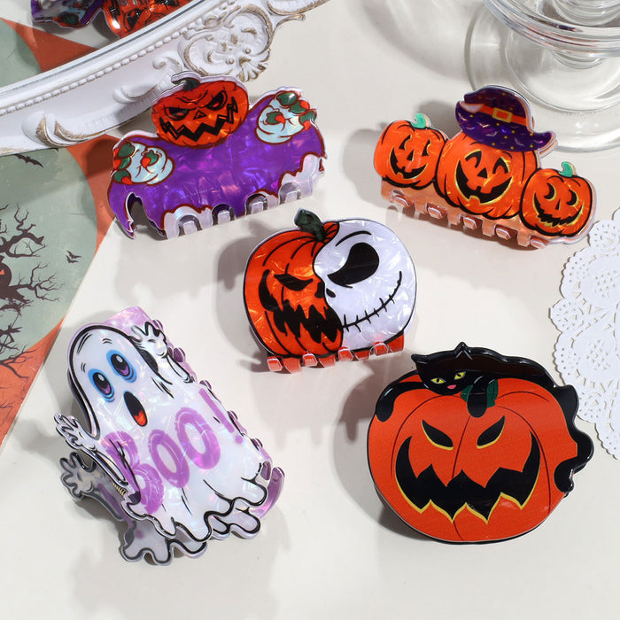 Wholesale  Acrylic Hair Claw Clip For Women Creative Pumpkin Ghost Bat Shark Design Fashion Accessory Resale