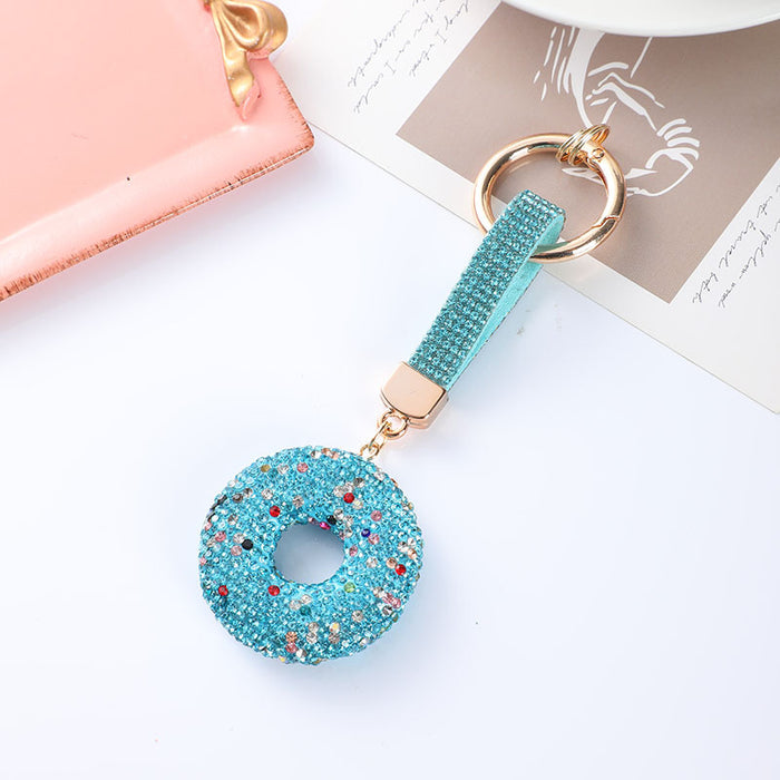 Wholesale Diamond-studded donut clay keychain,  rhinestone rope car key chain