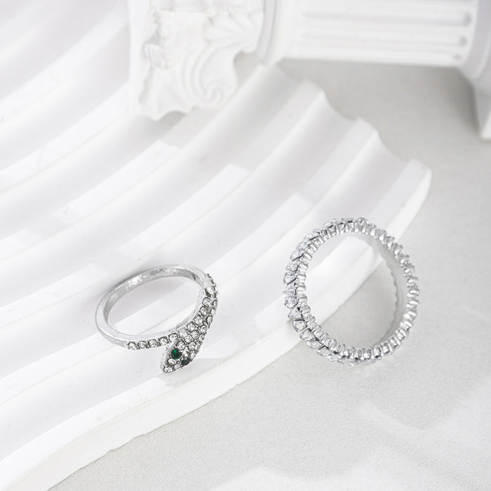 Wholesale Jewelry snake shaped diamond inlaid ring, personalized irregular alloy layered ring