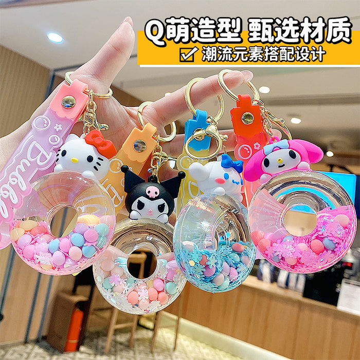 Wholesale Cute Donut Design Crystal Sand Floating Keychain Acrylic Fashion Accessory for Bags