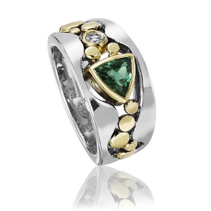 Wholesale Hollow floral pattern ring inlaid with green zircon