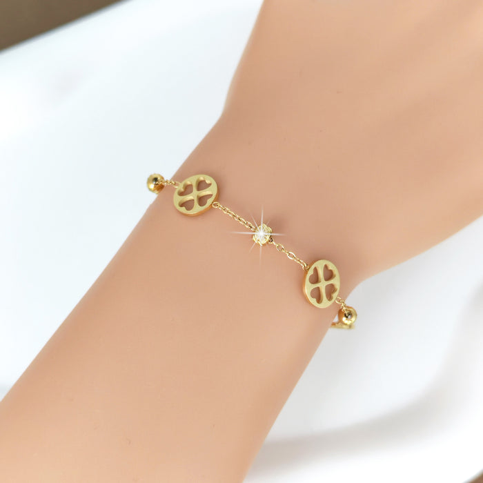 Wholesale New minimalist and fashionable stainless steel gold-plated, niche and versatile hollow out clover bracelet