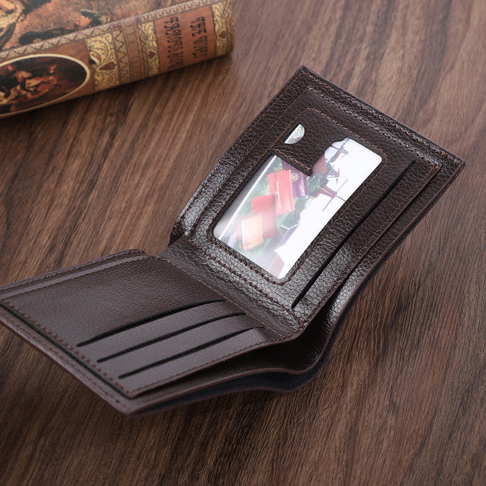 Wholesale Retro Caring Men' s Short Wallet  Multi-Card Oil Wax PU Leather Black Boutique Resale