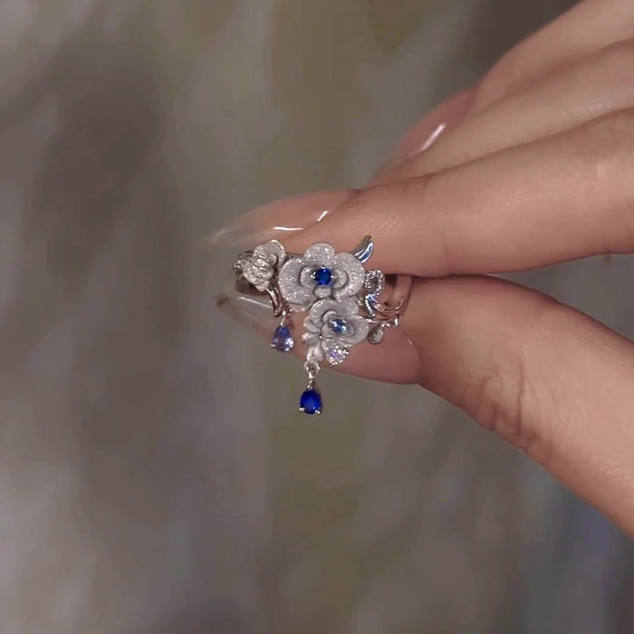 Wholesale Heavy-Duty Blue Sparkling Diamond Hydrangea Ring Retro