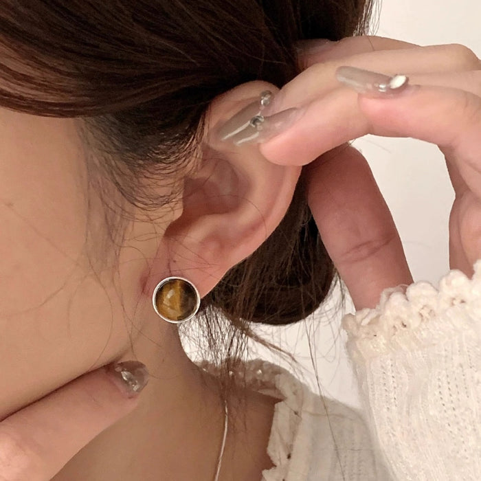 Wholesale Earrings for Women Round Asymmetrical Style Tiger Eye Stone Earrings