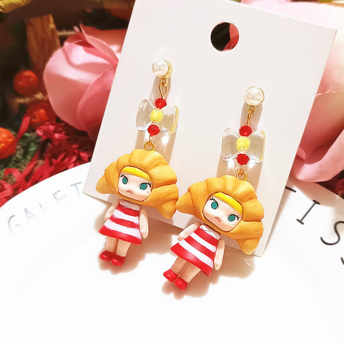 Wholesale Silver Earrings Cute Ballet Croissant Doll Handmade Cute Earrings for Women