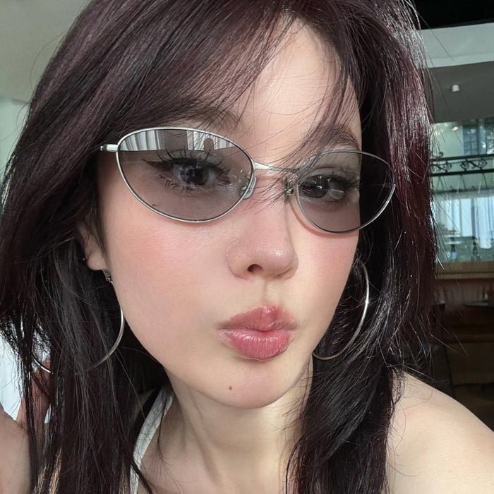 Wholesale Retro Future Technology Metallic Cat Eye Sunglasses Anti UV Sunglasses Fashion Texture