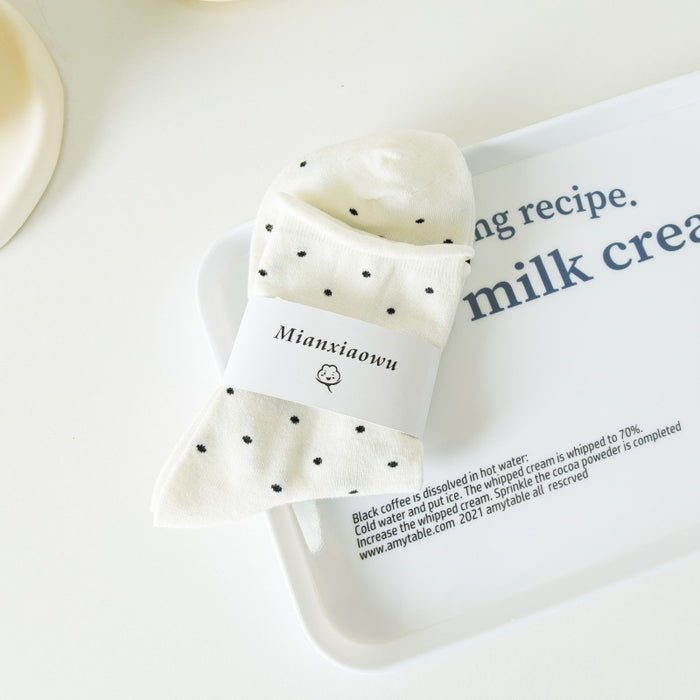 Wholesale Socks with curled edges and polka dots, mid tube socks, cotton socks, thin styles, stacked socks, socks