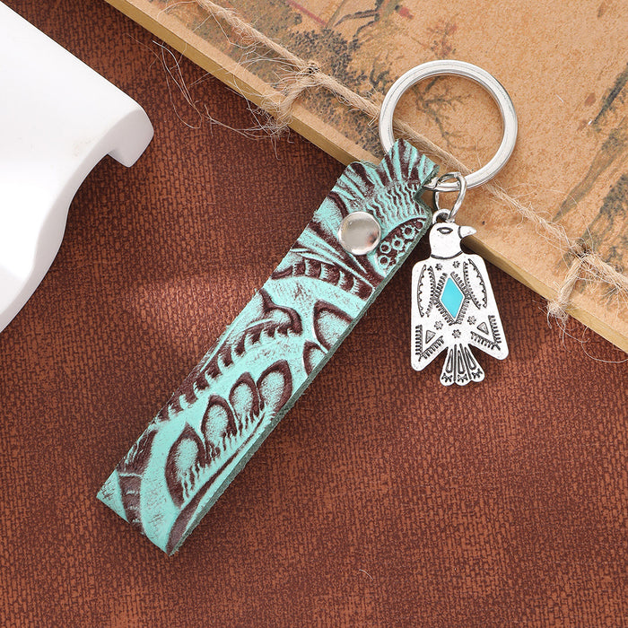 Wholesale Genuine Leather Retro Keychain with Handmade Textured Design