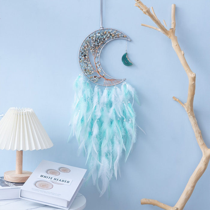 Wholesale Feather Dreamcatcher Wall Hanging with Tree of Life Design and Natural Stone Accents
