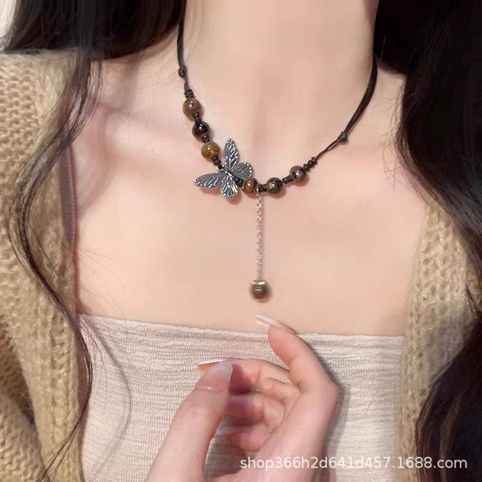 Wholesale Vintage butterfly bead collarbone chain necklace