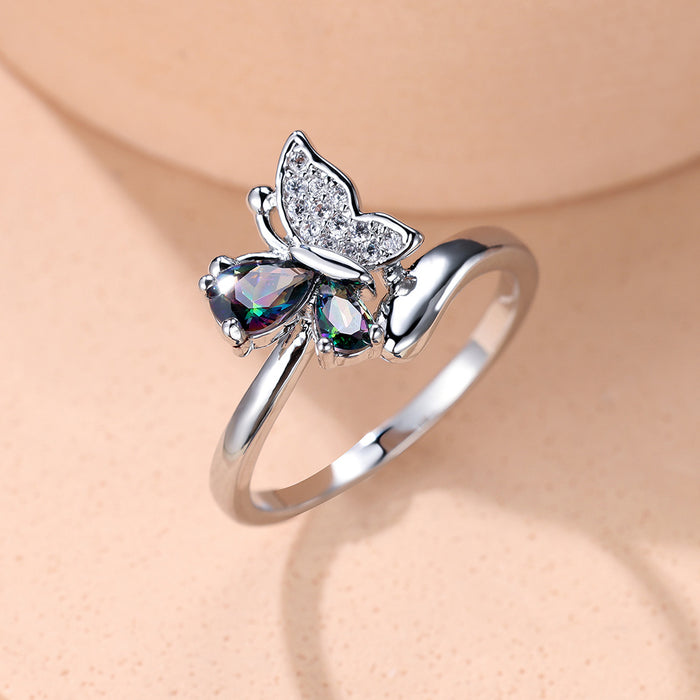 Wholesale Luxurious sparkling diamond elegant temperament dazzling butterfly ring personalized ring