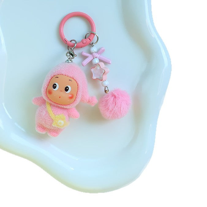 Wholesale Cartoon flocking star keychain doll pendant mobile phone cute grain pendant plush doll decoration
