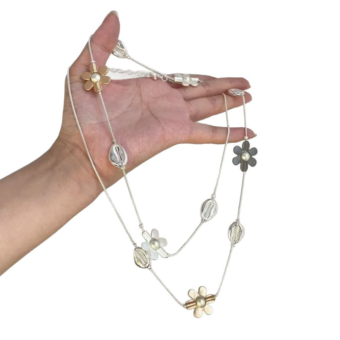 Wholesale Fashion Alloy Flower Long Chain Necklace Trendy Jewelry Accessory Gift