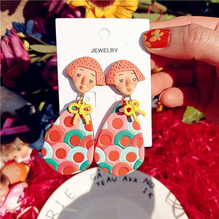 Wholesale Doll Ethnic Style Color Abstract Block Embossed Acrylic Simple Silver Earrings for Women