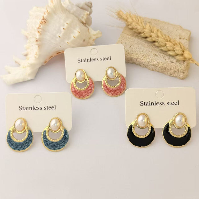 Wholesale Stainless Steel Drip Glaze Fan-Shaped Stud Earrings - Trendy Everyday Jewelry