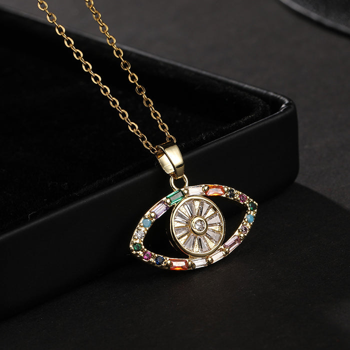 Wholesale Copper Inlaid Zirconia Pendant Devil Eye Necklace JDC-NE-ShangY036