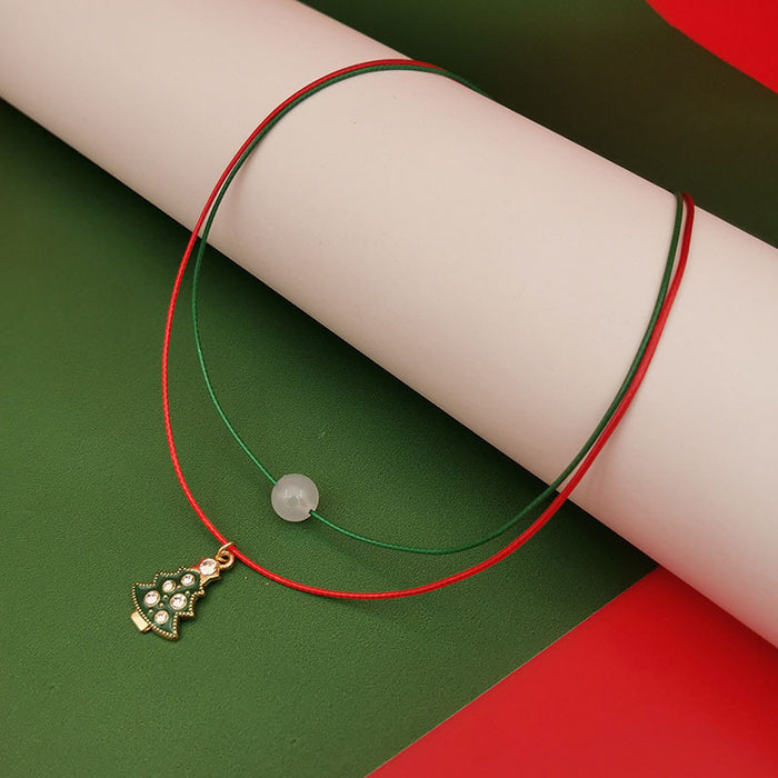 Wholesale Luminous Christmas Necklace Elderly Bell Tree Reindeer Snowflake Christmas Luminous Double-Layer Clavicle Chain