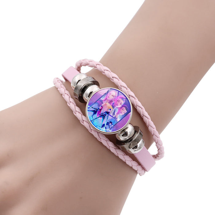 Wholesale Kpop Leather bracelet unisex pink multi-layer braided beaded hand jewelry anime surrounding