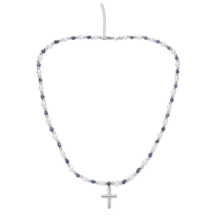 Wholesale Fashion cross handmade bead pearl stone necklace pendant