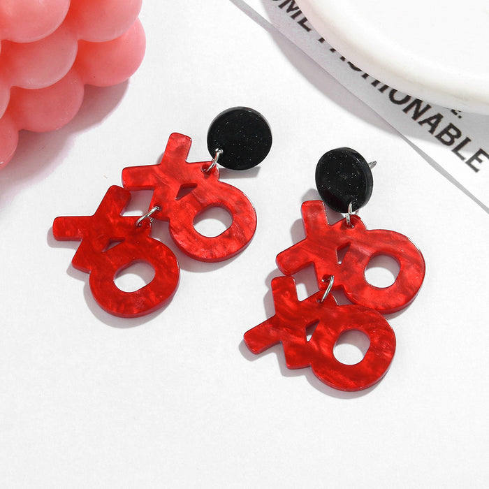 Wholesale Valentine' s Day Earrings Series English Letters Xoxo Acrylic Romantic Shiny Red Earrings