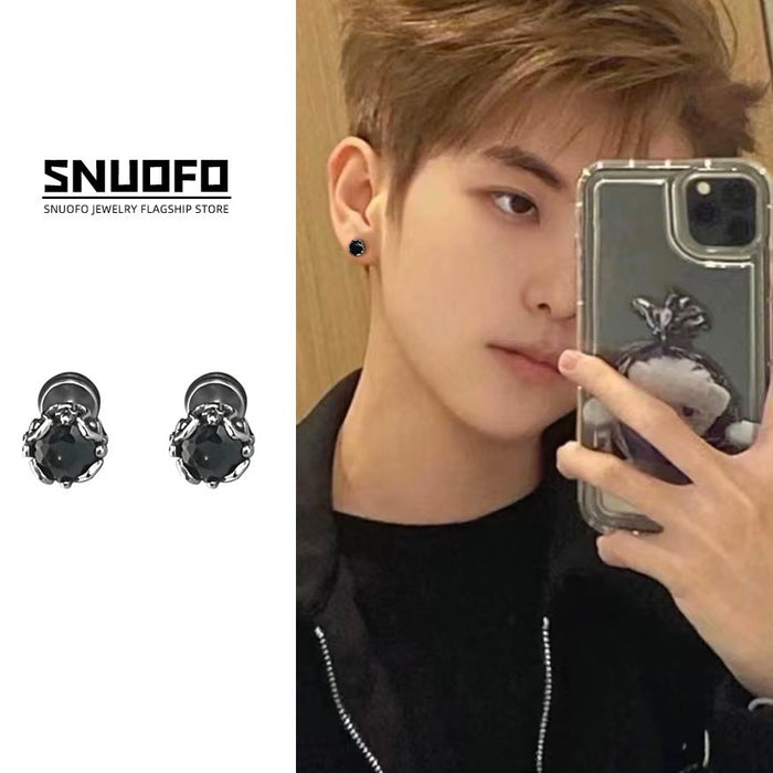Wholesale studs men's simple design niche black titanium steel boys earrings