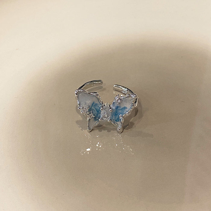 Wholesale Imitation Jade Marrow Butterfly Ring, Rotating Four Leaf Clover Flower Style, Stacked with Finger Ring