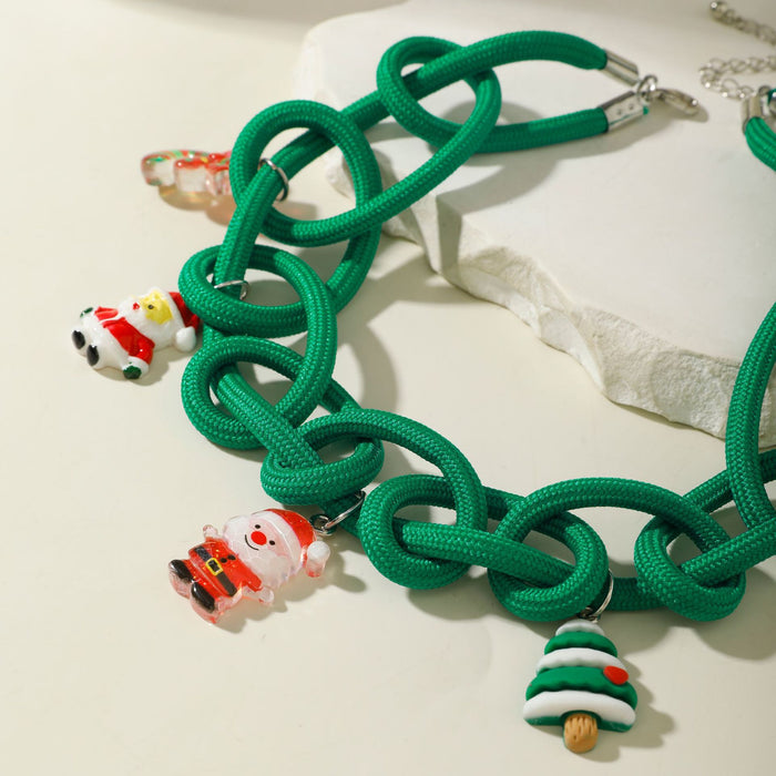 Wholesale Christmas Exaggerated Pendant Necklace Snowman Tree Resin Polyester Jewelry MOQ≥2