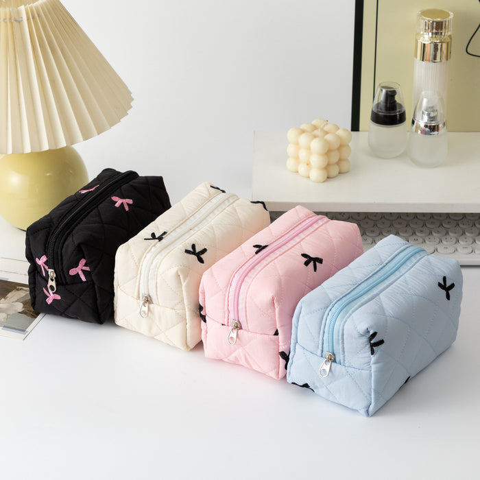 Wholesale Bow Quilted Lipstick Earphone Data Cable Bag Cosmetic Bag