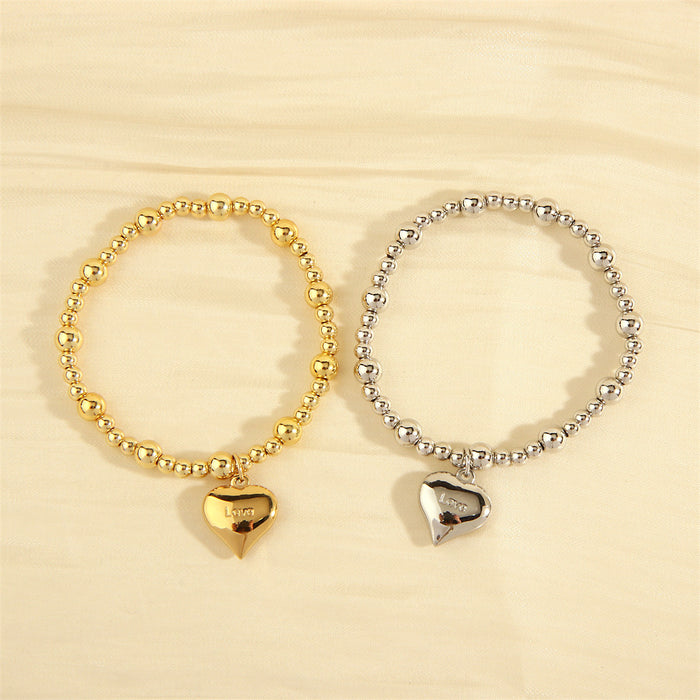 Wholesale Heart Shape Pendant Copper 18K Gold Plated Ball Bead Stretch Bracelet JDC-BT-TianYi009